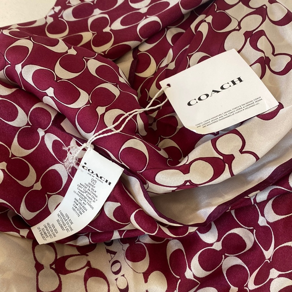 Coach Bias Signature Silk Scarf Square Logo Print Bright Violet